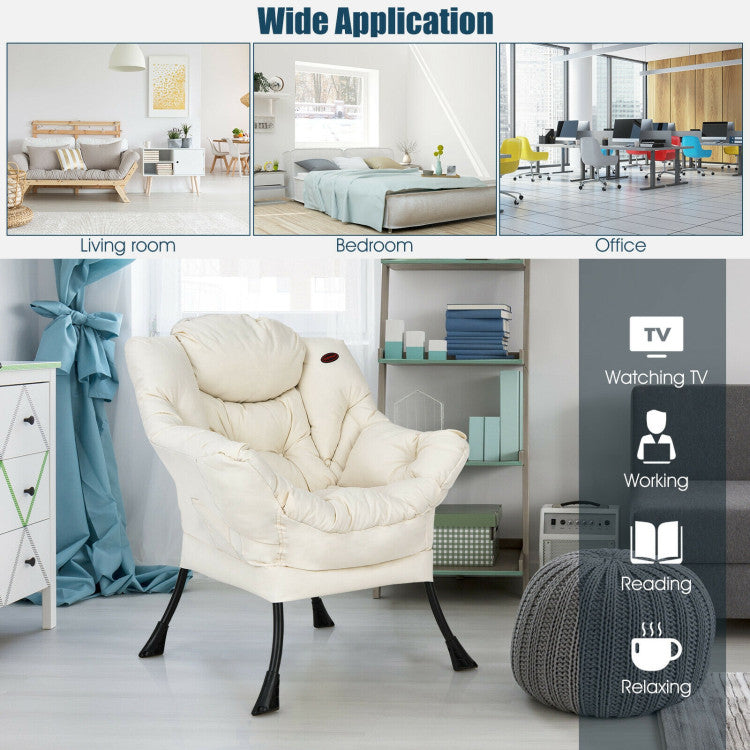 Home Modern Polyester Fabric Lazy Chair with Steel Frame and Side Pocket