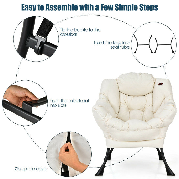 Home Modern Polyester Fabric Lazy Chair with Steel Frame and Side Pocket