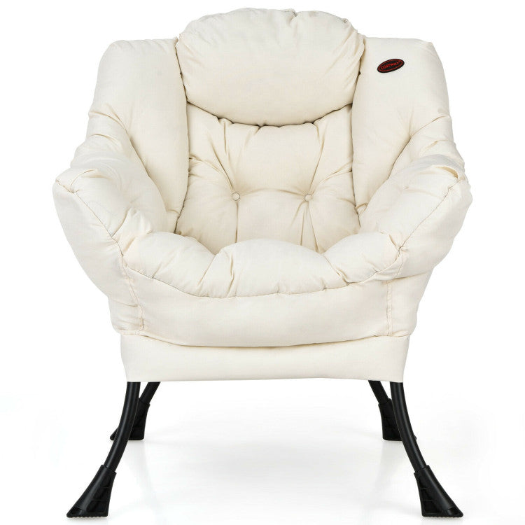 Home Modern Polyester Fabric Lazy Chair with Steel Frame and Side Pocket
