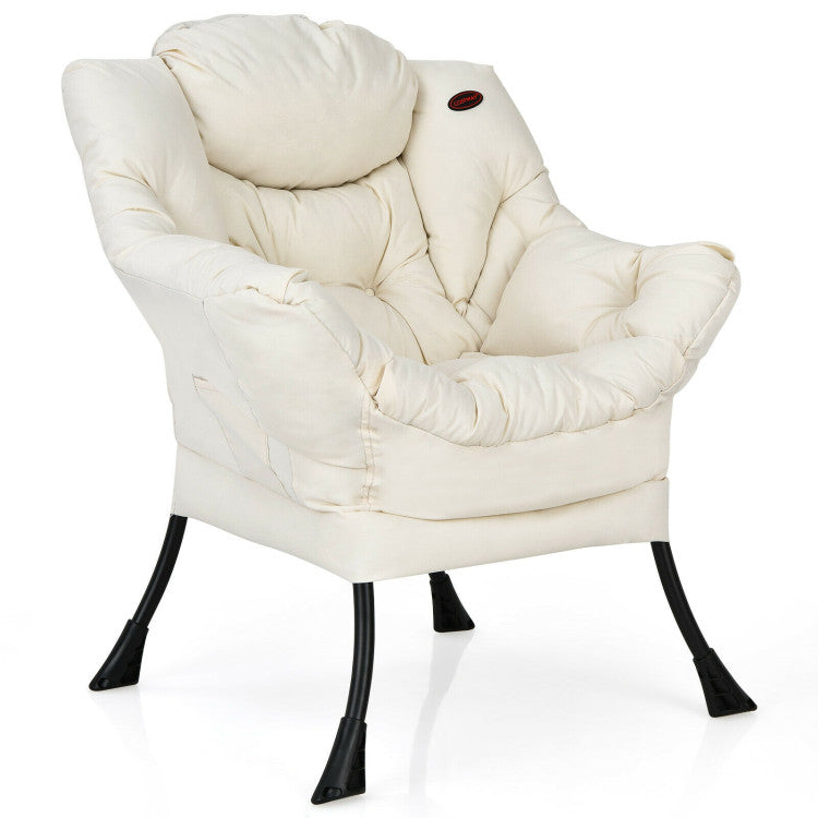 Home Modern Polyester Fabric Lazy Chair with Steel Frame and Side Pocket