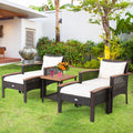 Outdoor 5 Pieces Patio Rattan Furniture Set with Acacia Wood Table