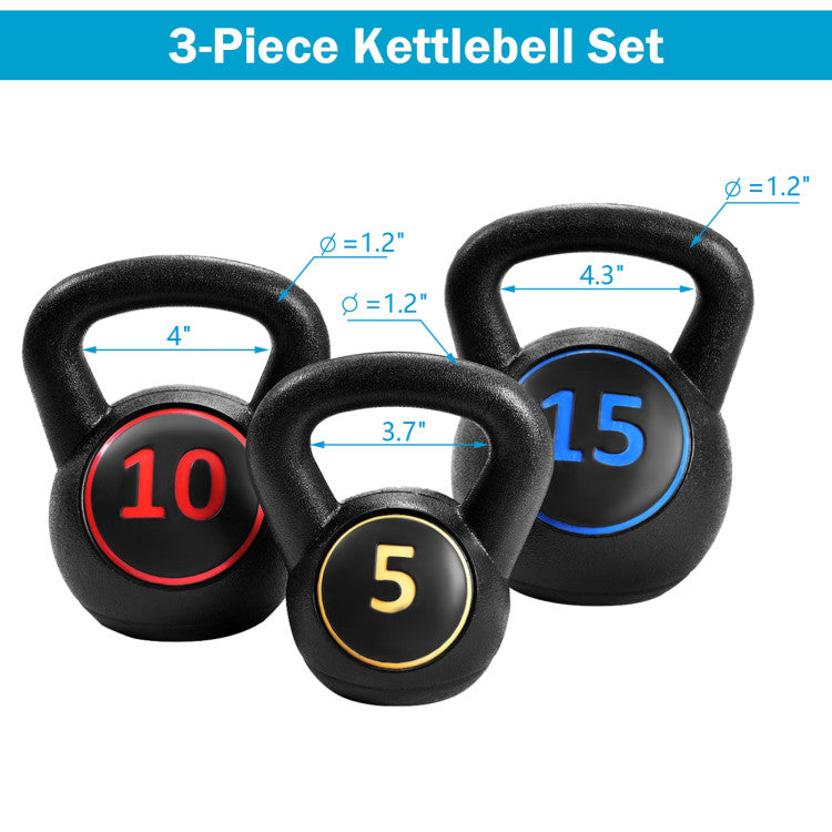 Fitness 3 Pieces 5 10 15lbs Kettlebell Weight Set