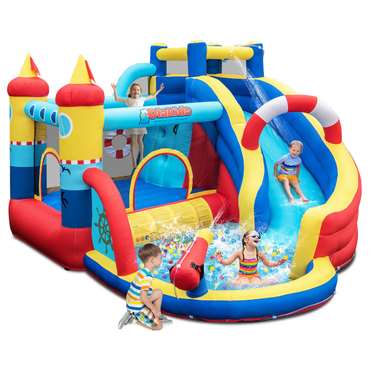Outdoor Kids Inflatable Bounce Castle with Slide Climbing Wall and 450W Blower