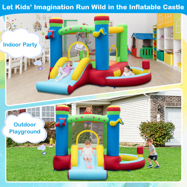 Outdoor Inflatable Bounce House Kids Music-Themed Castle Sound Interaction Inflatable Bouncer without Blower