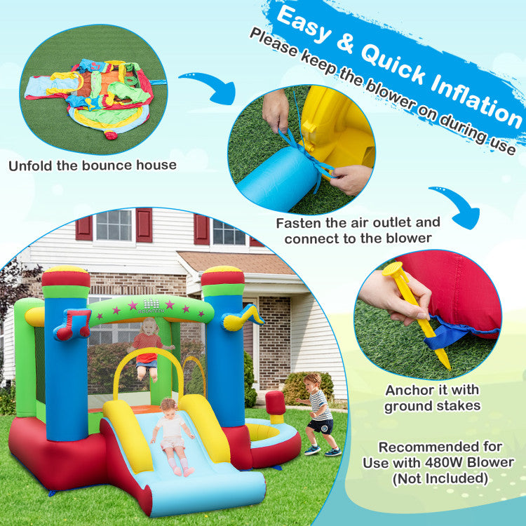 Outdoor Inflatable Bounce House Kids Music-Themed Castle Sound Interaction Inflatable Bouncer without Blower