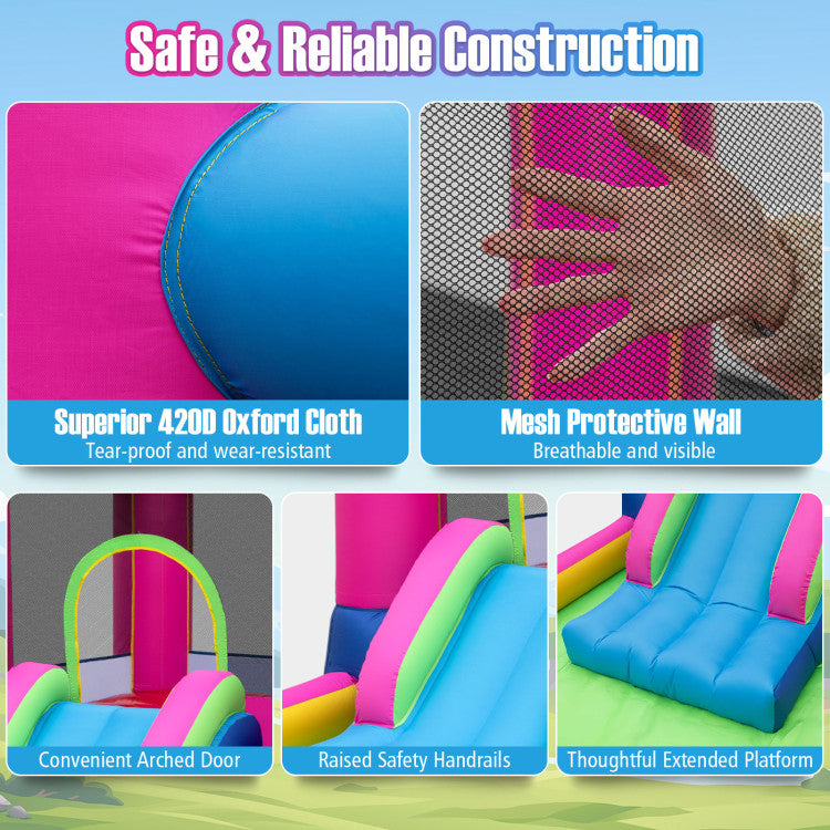 Outdoor Kids Inflatable Bounce House Cute Princess Bouncy Castle with 520W Blower