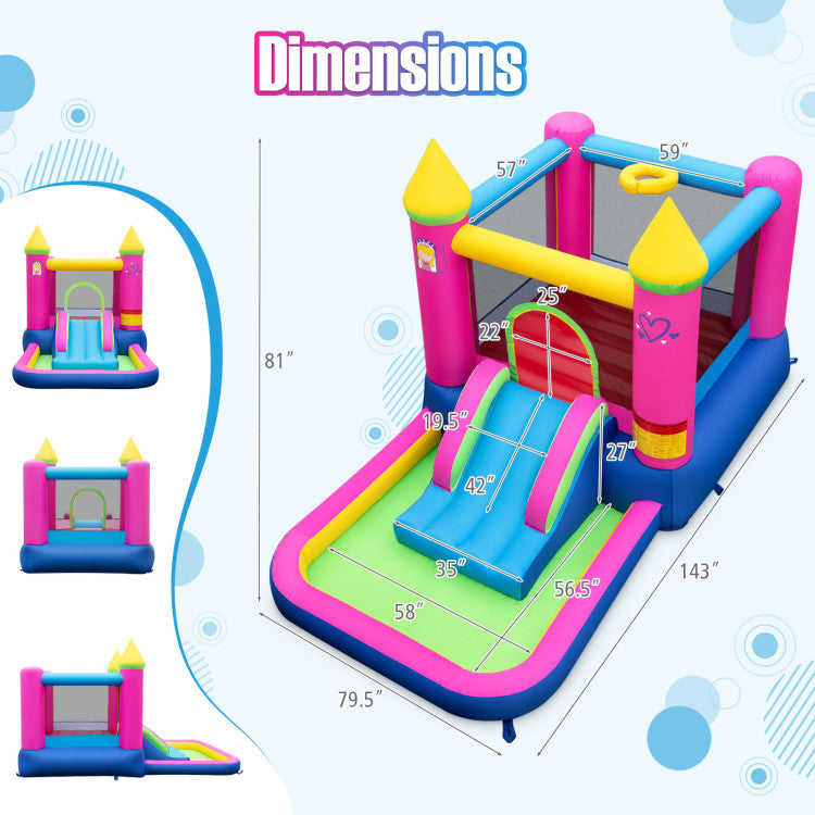 Outdoor Kids Inflatable Bounce House Cute Princess Bouncy Castle with 520W Blower
