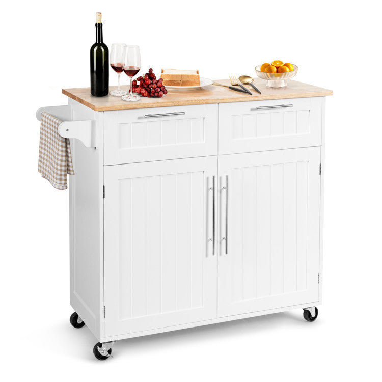 Modern Kitchen Island Cart Rolling Storage Trolley with Towel Rack and Drawer