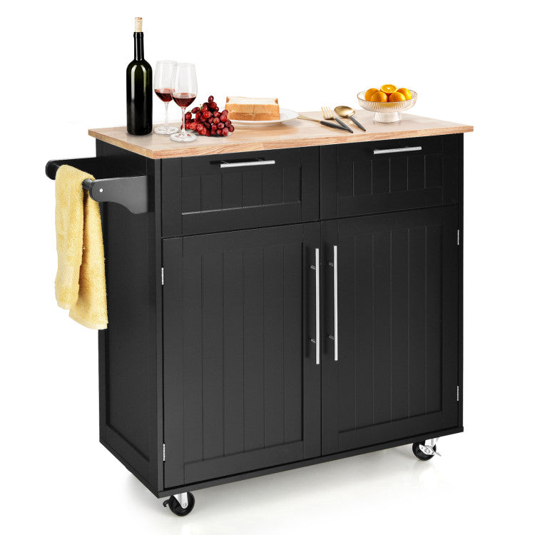 Modern Kitchen Island Cart Rolling Storage Trolley with Towel Rack and Drawer