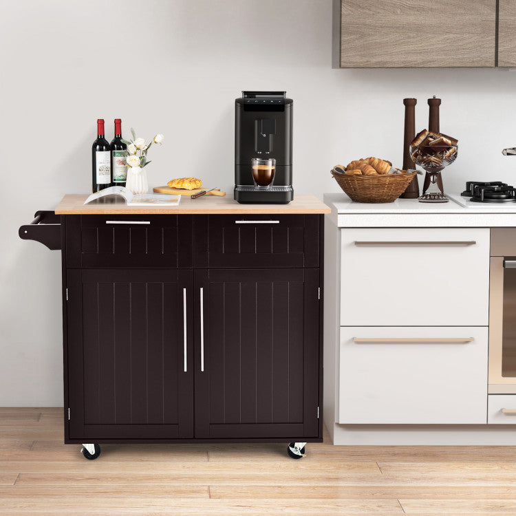 Modern Kitchen Island Cart Rolling Storage Trolley with Towel Rack and Drawer