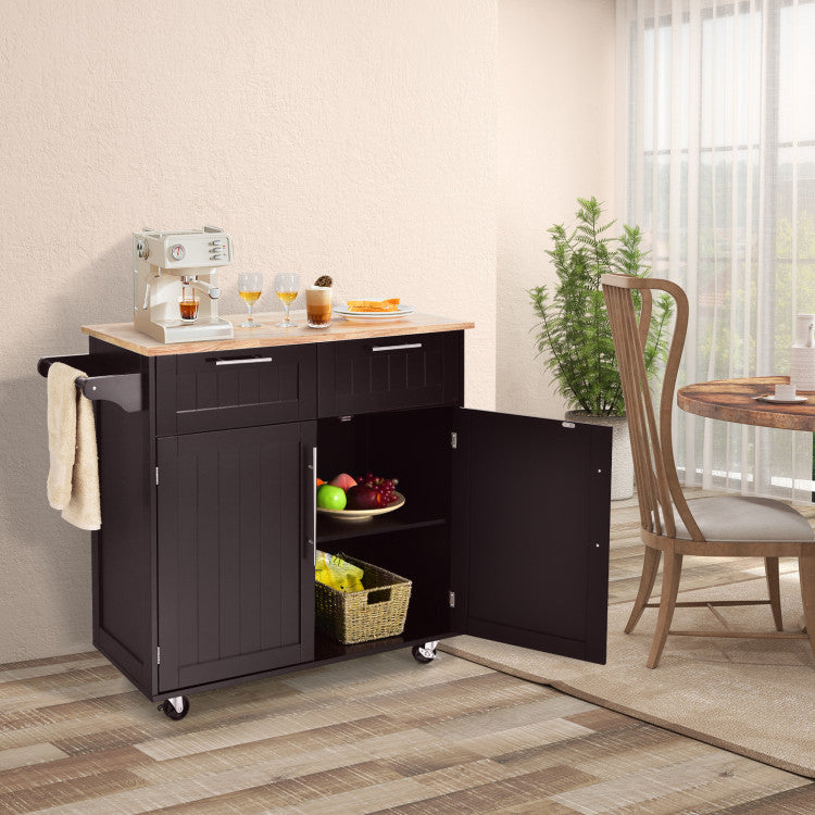 Modern Kitchen Island Cart Rolling Storage Trolley with Towel Rack and Drawer