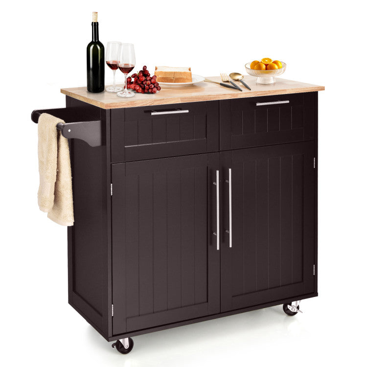 Modern Kitchen Island Cart Rolling Storage Trolley with Towel Rack and Drawer