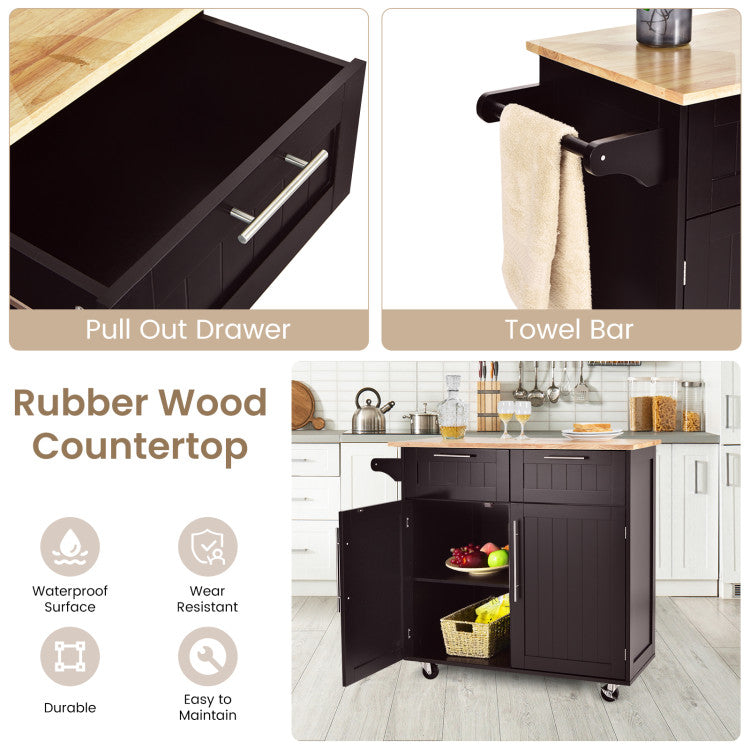 Modern Kitchen Island Cart Rolling Storage Trolley with Towel Rack and Drawer