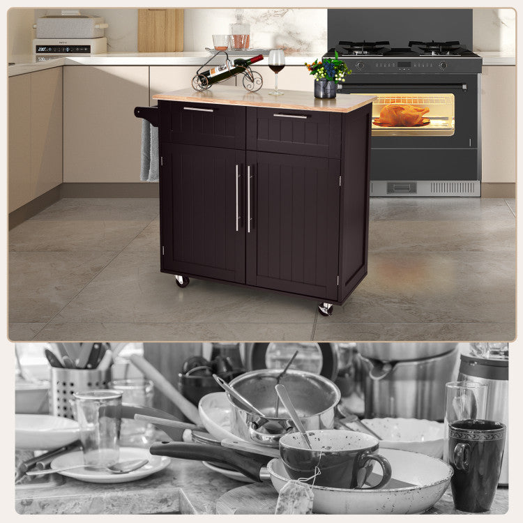 Modern Kitchen Island Cart Rolling Storage Trolley with Towel Rack and Drawer