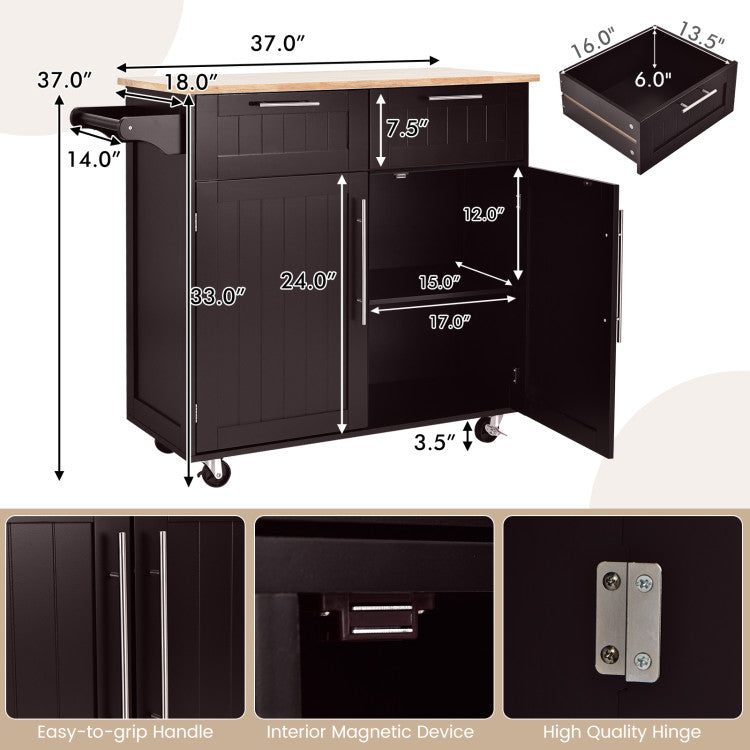 Modern Kitchen Island Cart Rolling Storage Trolley with Towel Rack and Drawer