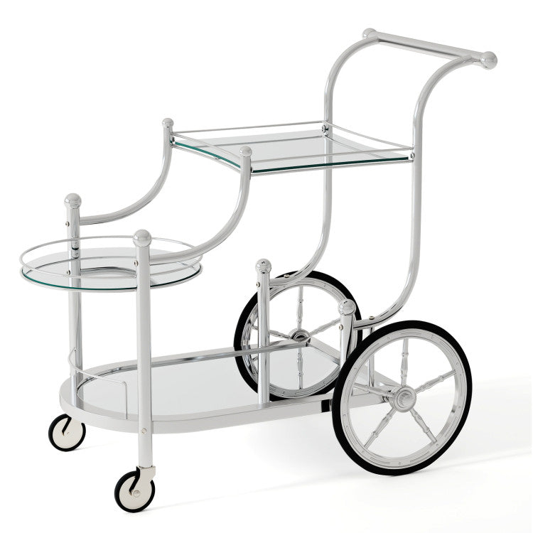 Modern 3-Tier Home Bar Serving Cart on Wheels with Mirrored Shelves
