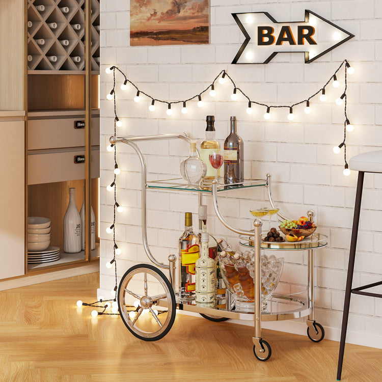 Modern 3-Tier Home Bar Serving Cart on Wheels with Mirrored Shelves