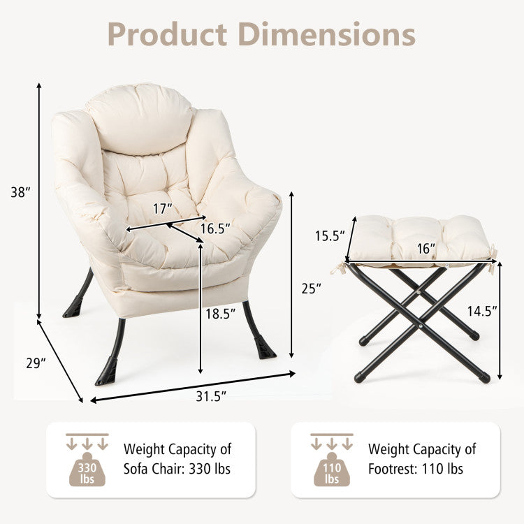 Home Modern Accent Sofa Chair with Folding Footrest and Side Pocket