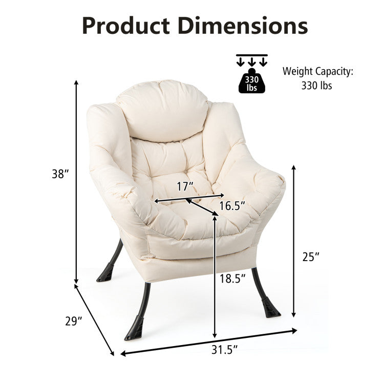 Home Modern Polyester Fabric Lazy Chair with Steel Frame and Side Pocket