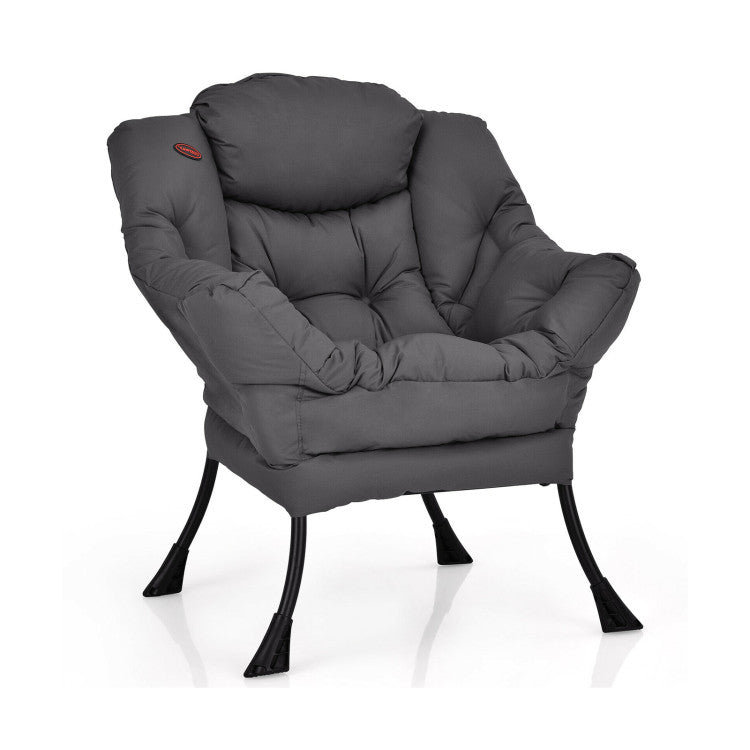 Home Modern Polyester Fabric Lazy Chair with Steel Frame and Side Pocket