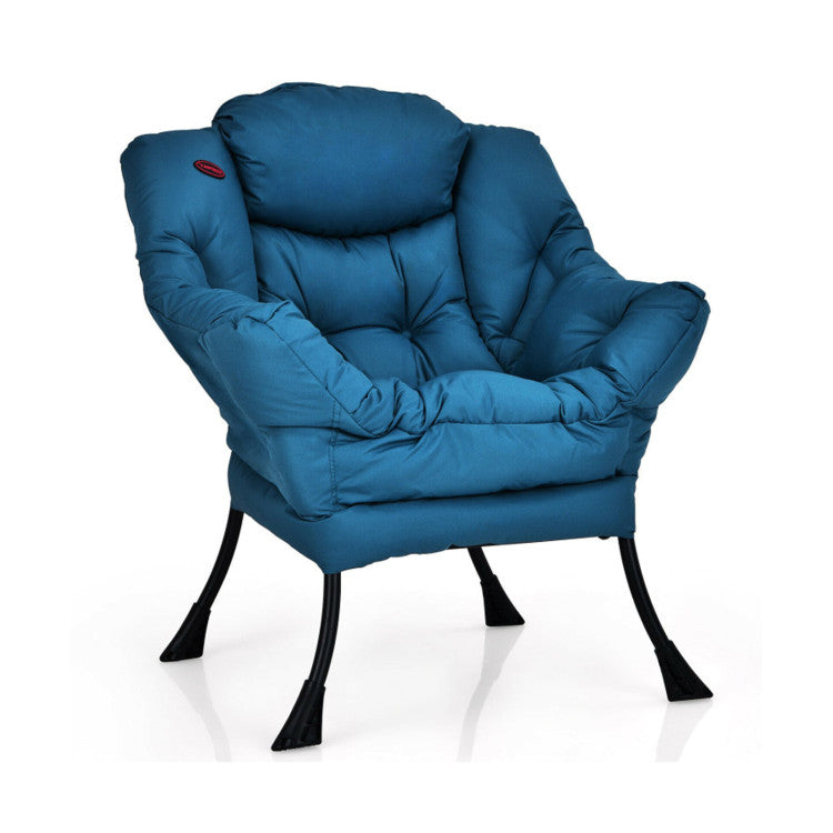 Home Modern Polyester Fabric Lazy Chair with Steel Frame and Side Pocket