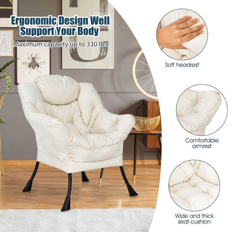 Home Modern Polyester Fabric Lazy Chair with Steel Frame and Side Pocket
