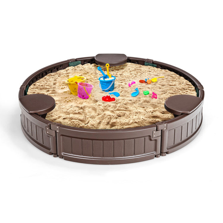 Outdoor Kids Sandbox with Built-in Corner Seat and Cover