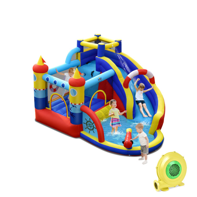 Outdoor Kids Inflatable Bounce Castle with Slide Climbing Wall and 450W Blower