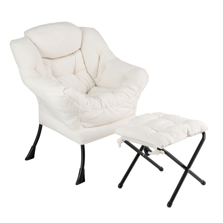 Home Modern Accent Chair with Folding Footrest and Head Pillow