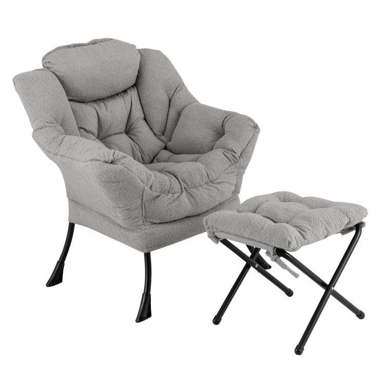 Home Modern Accent Chair with Folding Footrest and Head Pillow