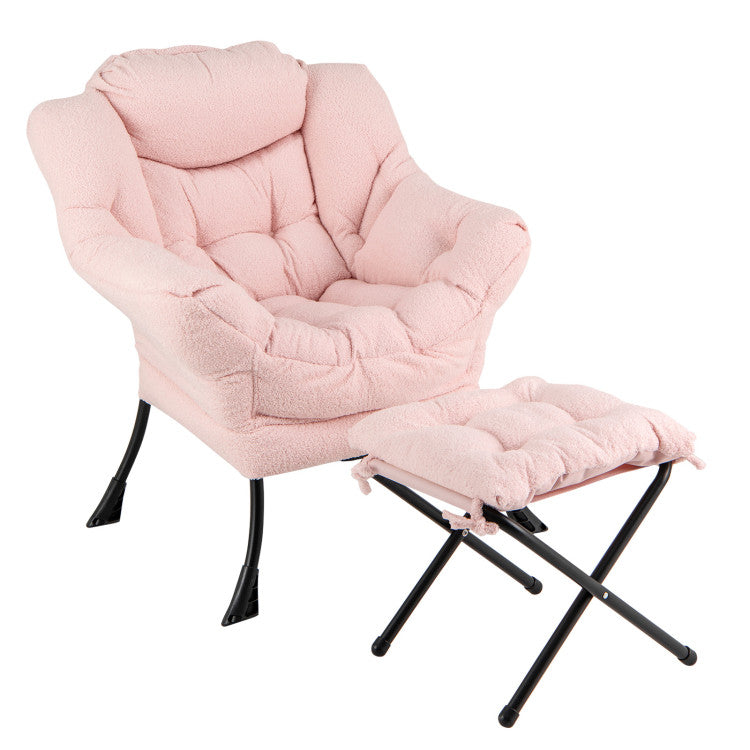 Home Modern Accent Chair with Folding Footrest and Head Pillow