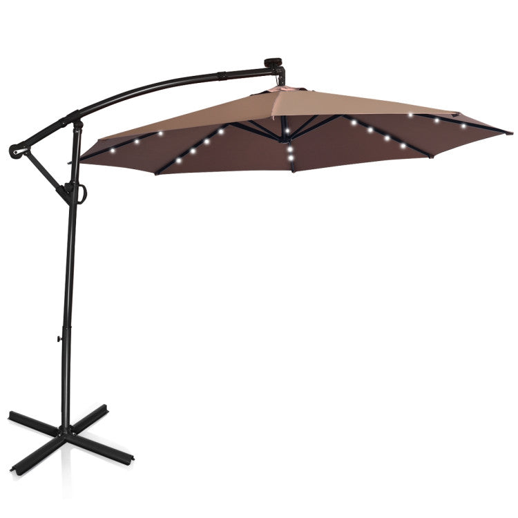 Outdoor 10 Feet 360° Rotation Solar Powered LED Patio Offset Umbrella without Weight Base