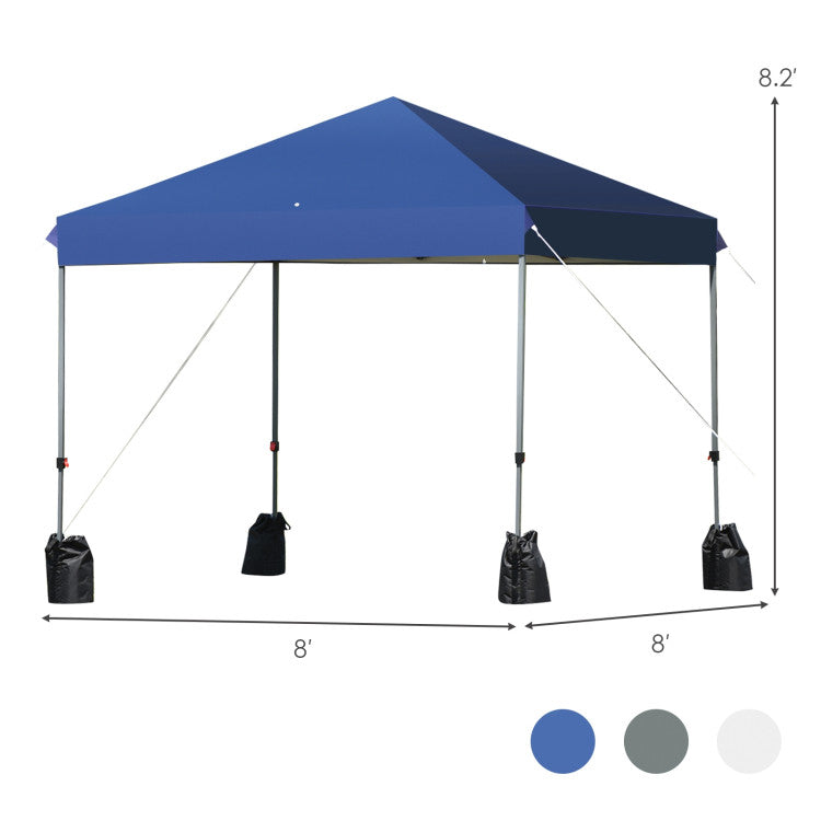 Outdoor 8 x 8 Feet Outdoor Pop-up Canopy Tent with Portable Roller Bag and Sand Bags