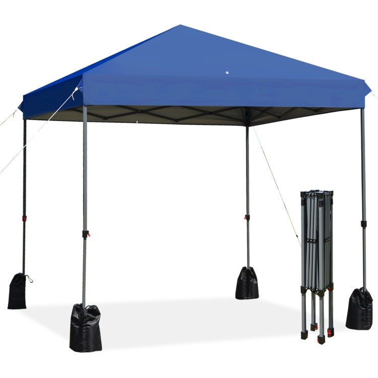 Outdoor 8 x 8 Feet Outdoor Pop-up Canopy Tent with Portable Roller Bag and Sand Bags