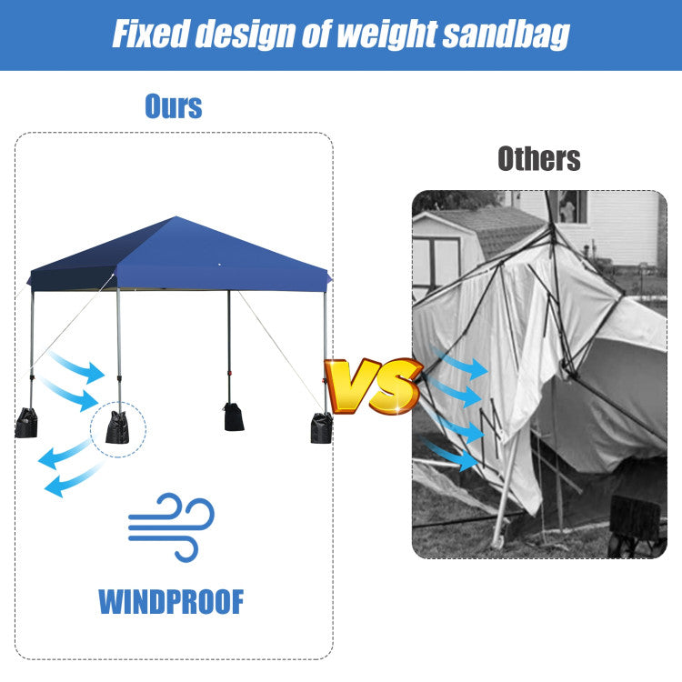 Outdoor 8 x 8 Feet Outdoor Pop-up Canopy Tent with Portable Roller Bag and Sand Bags