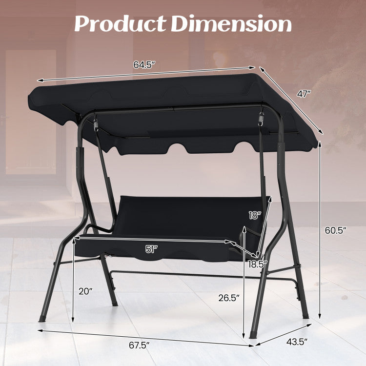 Outdoor 3 Seat Outdoor Patio Canopy Swing with Cushioned Steel Frame