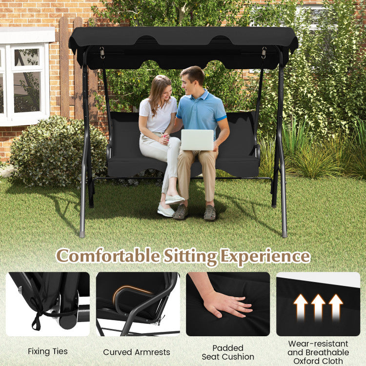 Outdoor 3 Seat Outdoor Patio Canopy Swing with Cushioned Steel Frame