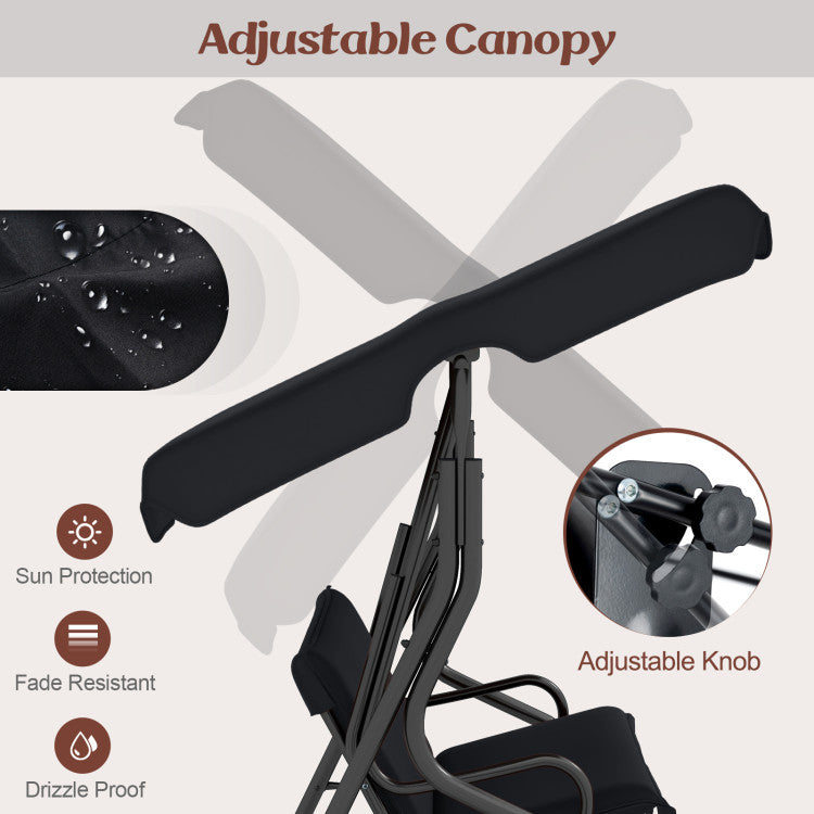 Outdoor 3 Seat Outdoor Patio Canopy Swing with Cushioned Steel Frame