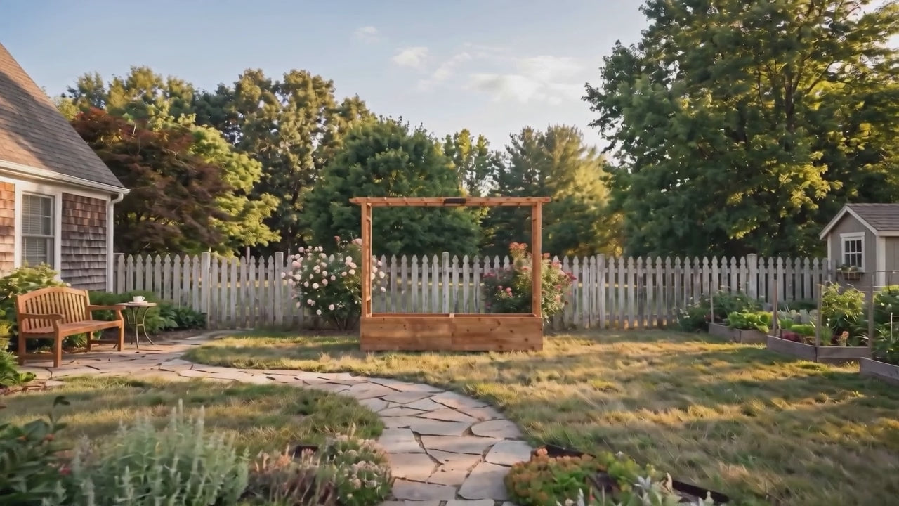 Outdoor Raised Garden Bed Planter Box with Lattice Trellis Drainage Holes