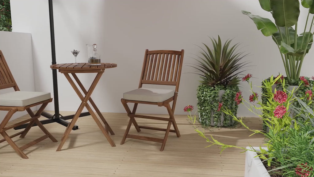 New Outdoor 3 Pieces Patio Folding Bistro Set with Padded Cushion and Round Coffee Table