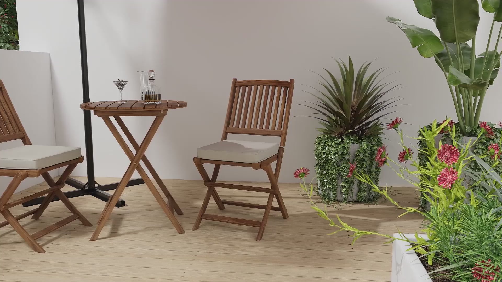 New Outdoor 3 Pieces Patio Folding Bistro Set with Padded Cushion and Round Coffee Table