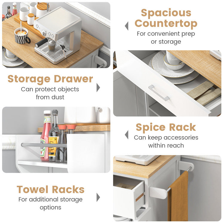 Modern Rolling Kitchen Island with Spice Rack and Adjustable Shelf