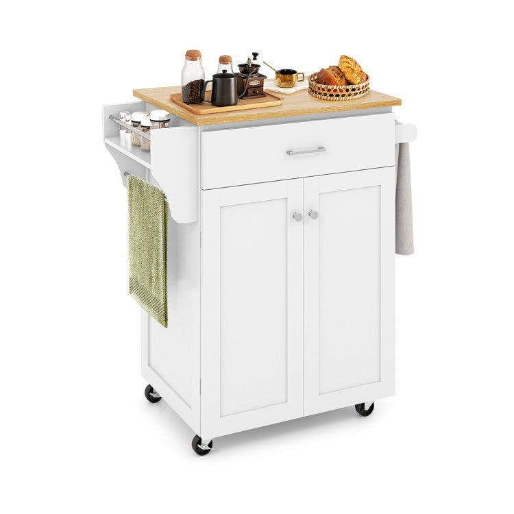 Modern Rolling Kitchen Island with Spice Rack and Adjustable Shelf