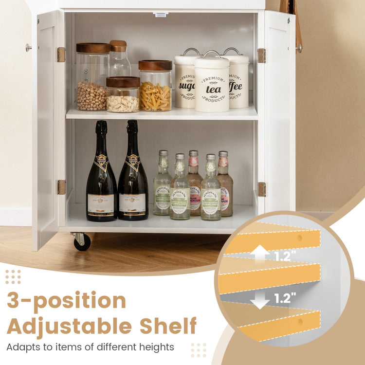 Modern Rolling Kitchen Island with Spice Rack and Adjustable Shelf