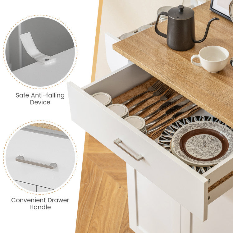Modern Rolling Kitchen Island with Spice Rack and Adjustable Shelf