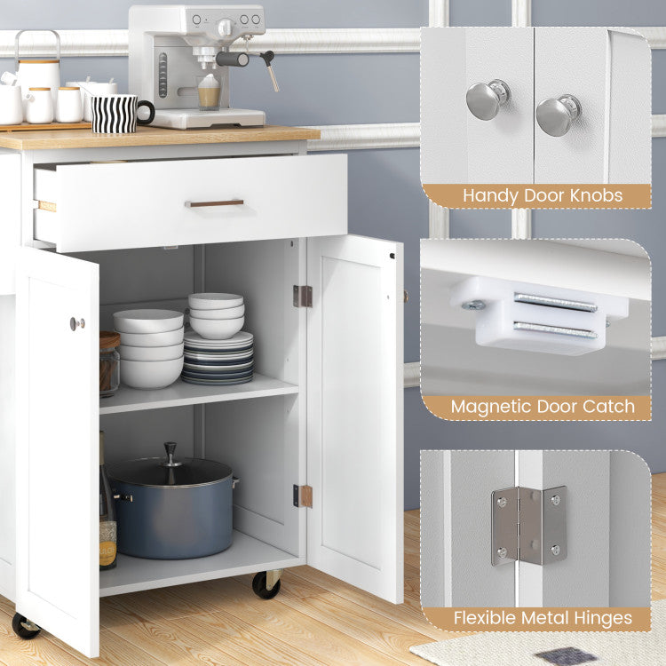 Modern Rolling Kitchen Island with Spice Rack and Adjustable Shelf