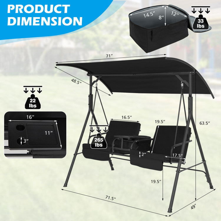Outdoor Porch Swing Chair with Adjustable Canopy