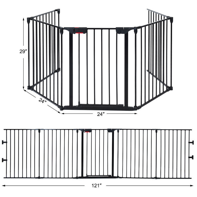 Pet 115 Inch Length 5 Panel Adjustable Wide Fireplace Fence