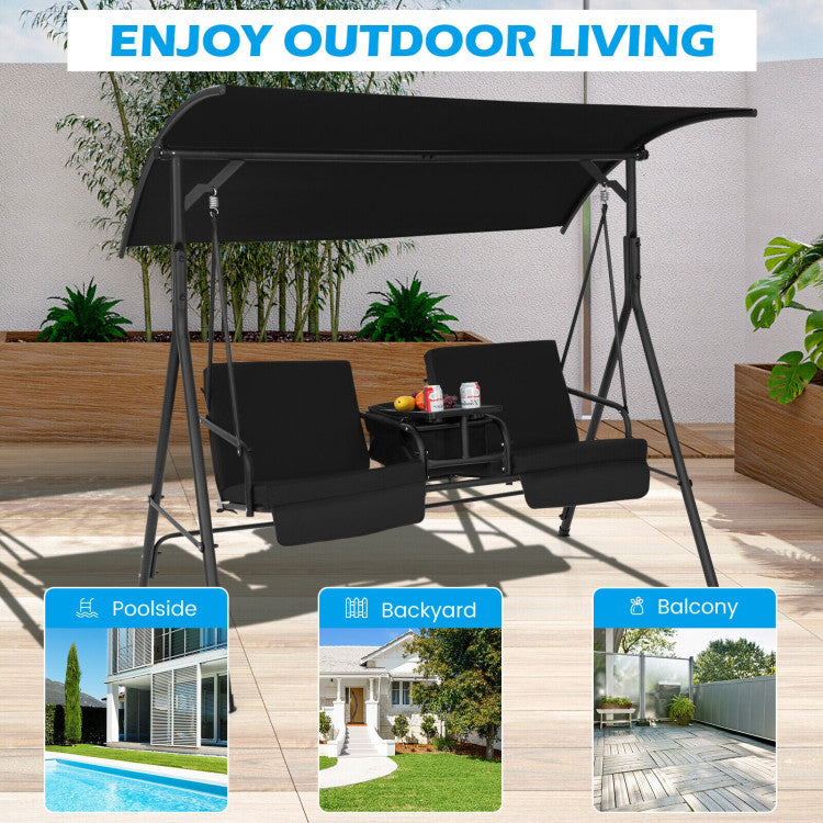 Outdoor Porch Swing Chair with Adjustable Canopy