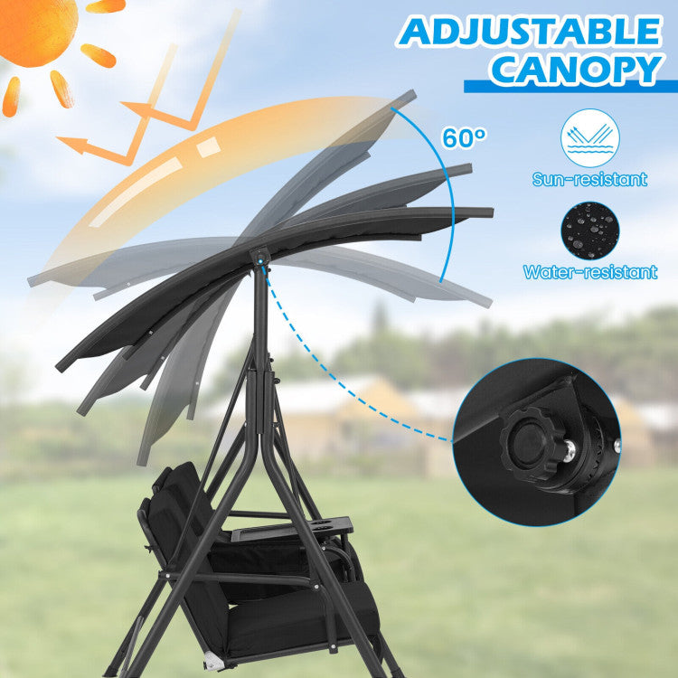 Outdoor Porch Swing Chair with Adjustable Canopy
